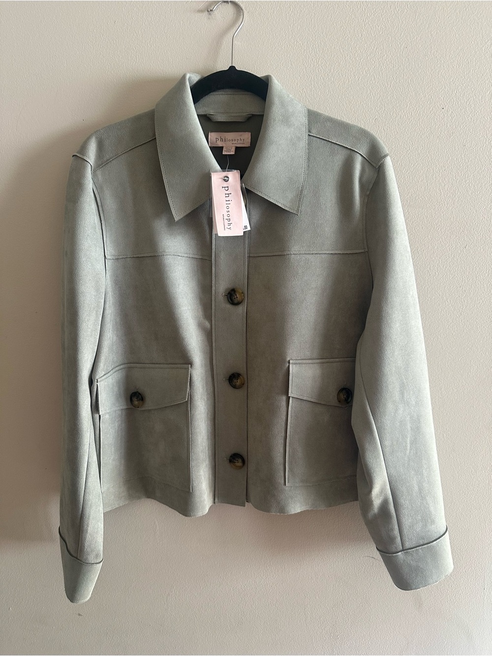 ✨Philosophy Sage Green Faux Suede Button Jacket Size XL NWT